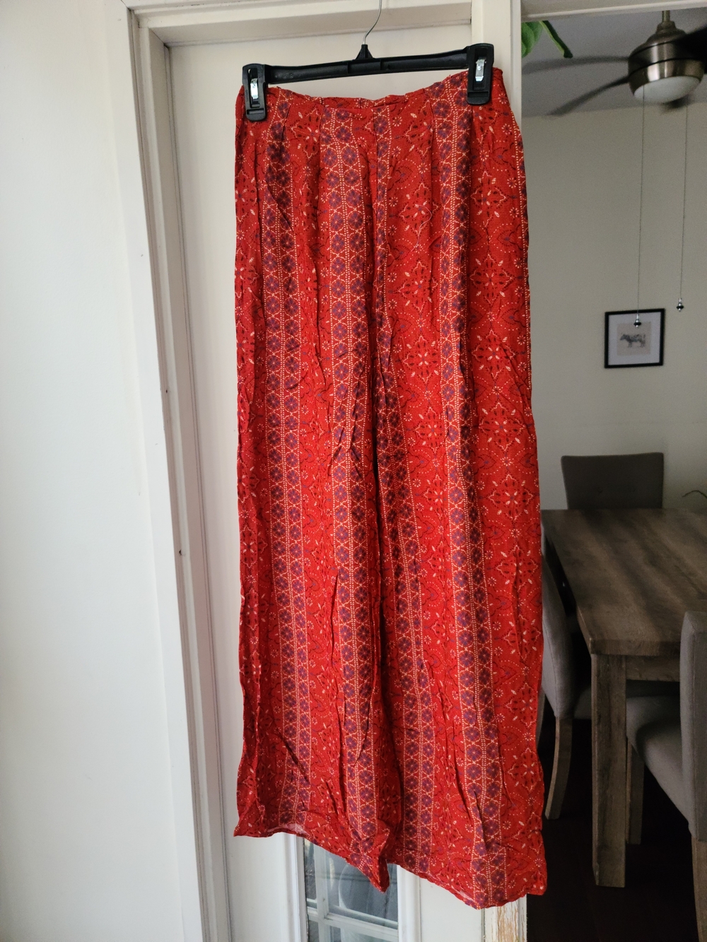 Red Patterned Wide Leg Boho Pants